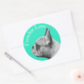 Frenchie Love | Aqua Colour Ronde Sticker (Envelop)