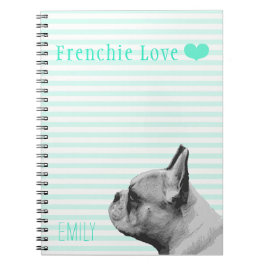 Frenchie Love | Gepersonaliseerde Aqua Notitieboek