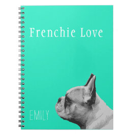 Frenchie Love | Gepersonaliseerde Aqua Notitieboek