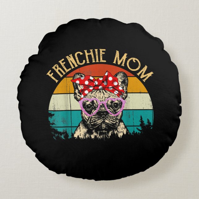 Frenchie mam Gift  Retro Style Franse Bulld Rond Kussen (Voorkant)