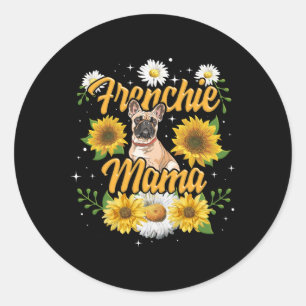 Frenchie Mama French Bulldog Dog Sunflower Ronde Sticker