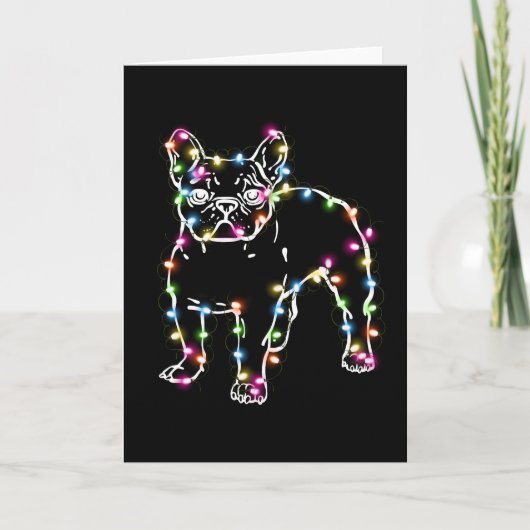 Frenchie Met Kerstverlichting Prettig Kerstfeest Kaart (Voorkant)