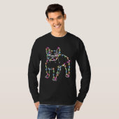 Frenchie met Kerstverlichting Vrolijk Kerstfeest T-shirt (Voorkant volledig)