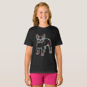 Frenchie met Kerstverlichting Vrolijk Kerstfeest T-shirt (Voorkant volledig)