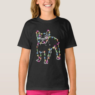 Frenchie met Kerstverlichting Vrolijk Kerstfeest T-shirt
