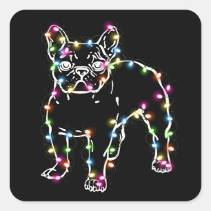 Frenchie met Kerstverlichting Vrolijk Kerstfeest Vierkante Sticker