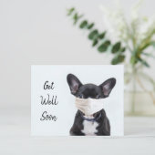 Frenchie met mondkapje beterschap briefkaart (Staand voorkant)