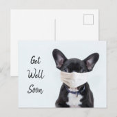 Frenchie met mondkapje beterschap briefkaart (Voorkant / Achterkant)
