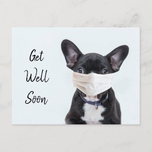 Frenchie met mondkapje beterschap briefkaart (Voorkant)