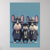 Frenchie Mobsters: Pinstripe Pups Kunst Poster (Voorkant)