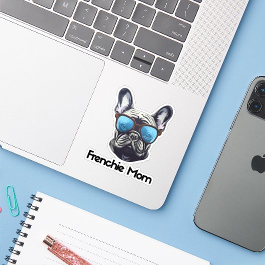 Frenchie Mom Grappig Frans Bulldog Hondenliefhebbe Sticker (Laptop met iPhone)