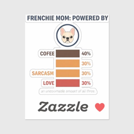 Frenchie Mom Powered By Coffee Love Sarcasm Sticker (Vel)