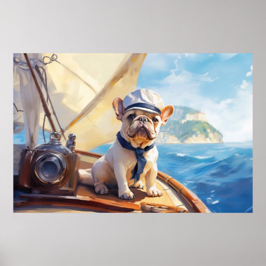 Frenchie op de boot poster (Voorkant)