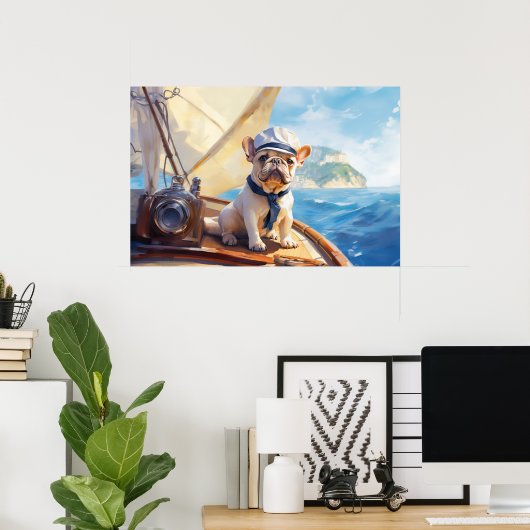 Frenchie op de boot poster (Thuiskantoor)