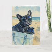 Frenchie op het strand Waterverf Kaart (Voorkant)