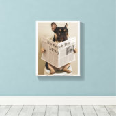 Frenchie op toilet, krant lezen canvas afdruk (Insitu (Houten vloer))