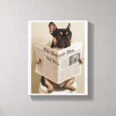 Frenchie op toilet, krant lezen canvas afdruk (Voorkant)