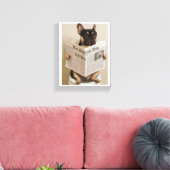 Frenchie op toilet, krant lezen canvas afdruk (Insitu (Woonkamer))