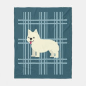 Frenchie Plaid Blue Fleece Deken (Voorkant)