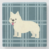 Frenchie Plaid Blue Stenen Onderzetter (Voorkant)