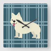 Frenchie Plaid Blue Vierkante Klok (Voorkant)