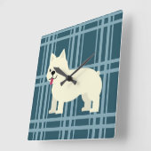 Frenchie Plaid Blue Vierkante Klok (Hoek)