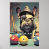 Frenchie Pool Shark: Trilby Hustler Kunst Poster (Voorkant)