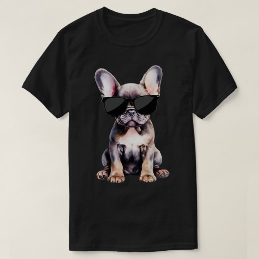 Frenchie Puppy Dragen Zonnebril T-shirt (Design voorkant)
