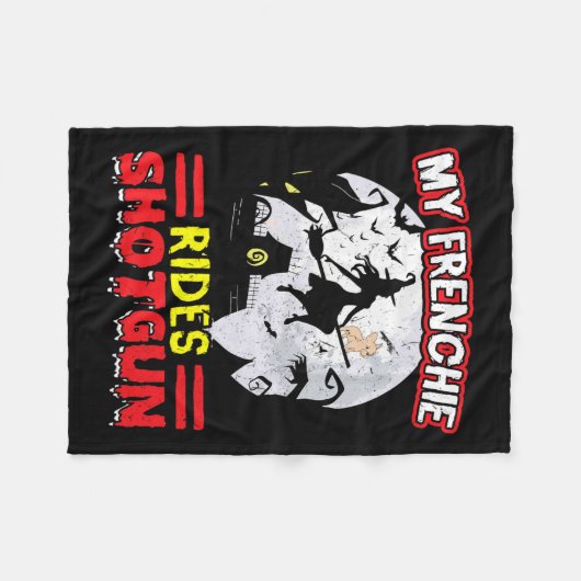 Frenchie Rides Shotgun Halloween Fleece Deken (Voorkant (Horizontaal))