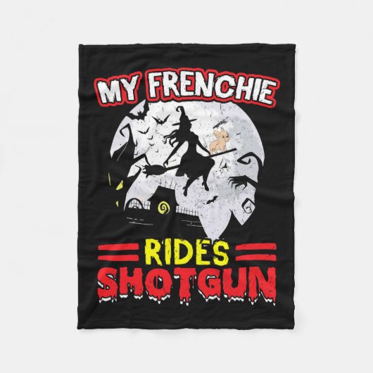 Frenchie Rides Shotgun Halloween Fleece Deken (Voorkant)