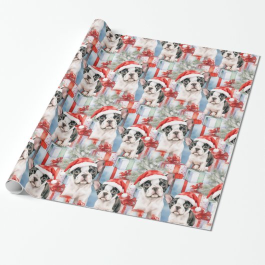 Frenchie Santa Squad Kerstcadeau Cadeaupapier (Uitgerold)