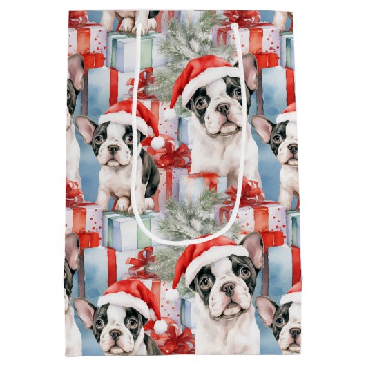 Frenchie Santa Squad Kerstmis Medium Cadeauzakje (Achterkant)