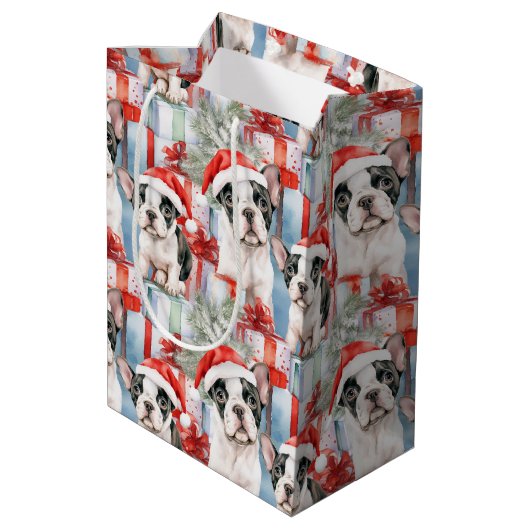 Frenchie Santa Squad Kerstmis Medium Cadeauzakje (Achterkant Gekanteld)