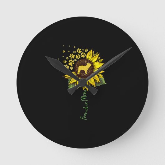 Frenchie Sunflower Ma Ronde Klok (Voorkant)