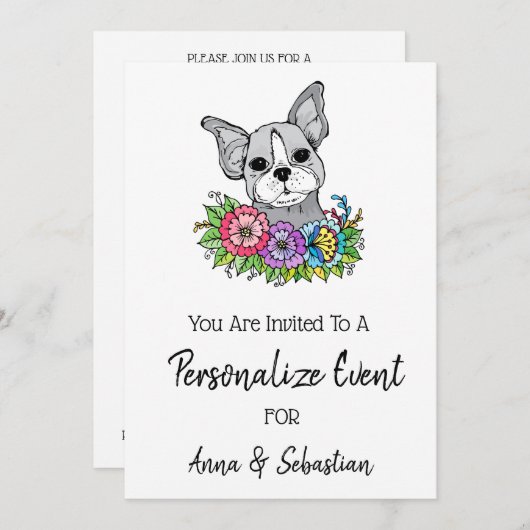 *~* Frenchie  Uitnodiging Cute French Bulldog Even (Voorkant / Achterkant)