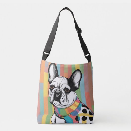 Frenchie Vibes Kleurrijke Pet Art Canvas tas (Voorkant)