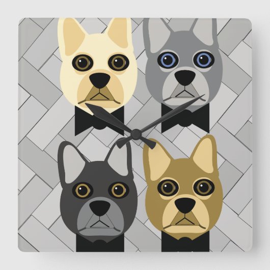 Frenchie Wall Clock Vierkante Klok (Voorkant)