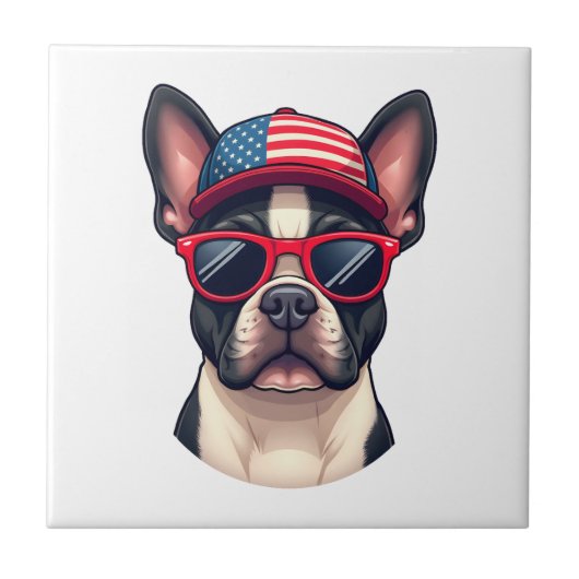 Frenchie Wearing USA Colors (4) Tegeltje (Voorkant)
