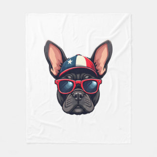 Frenchie Wearing USA Colors (5) Fleece Deken