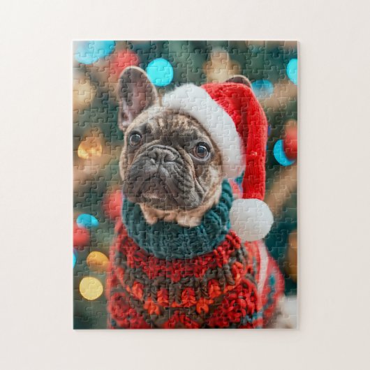Frenchie With Santa Hat Christmas Tree Legpuzzel (Verticaal)