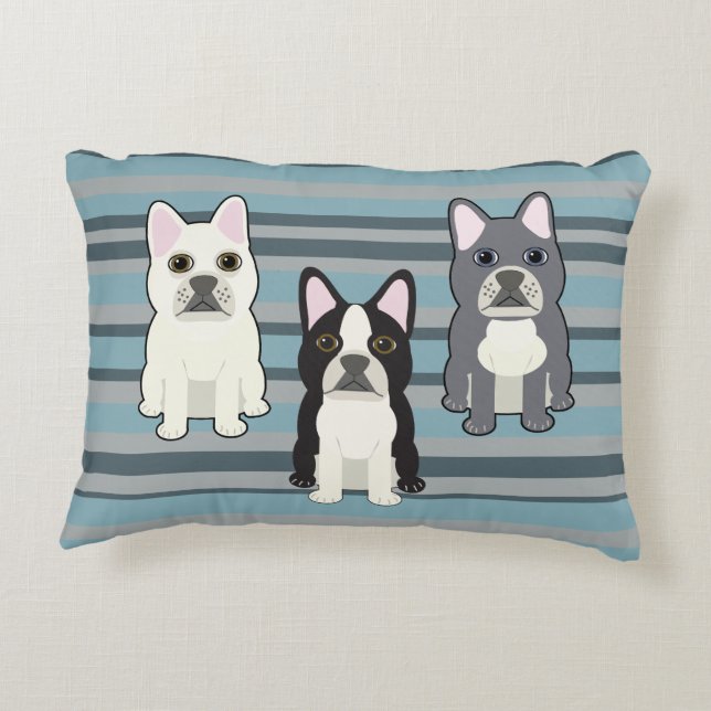 Frenchies Blauw Gestreepte Accent Kussen (Achterkant)