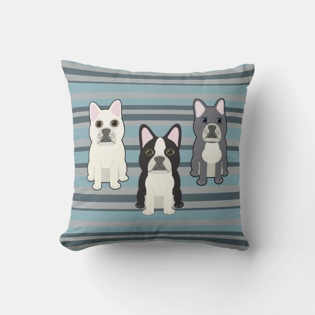 Frenchies Blauw Gestreepte Kussen (Voorkant)