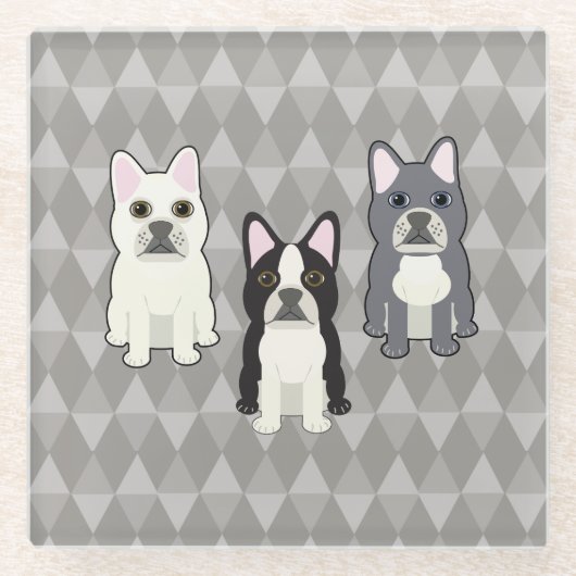 Frenchies Gray Diamonds Glazen Onderzetter (Voorkant)