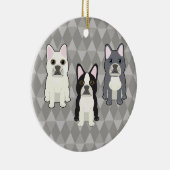 Frenchies Gray Diamonds Keramisch Ornament (Rechts)