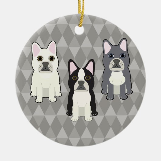 Frenchies Gray Diamonds Keramisch Ornament (Voorkant)