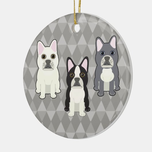 Frenchies Gray Diamonds Keramisch Ornament (Links)