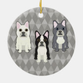 Frenchies Gray Diamonds Keramisch Ornament (Achterkant)