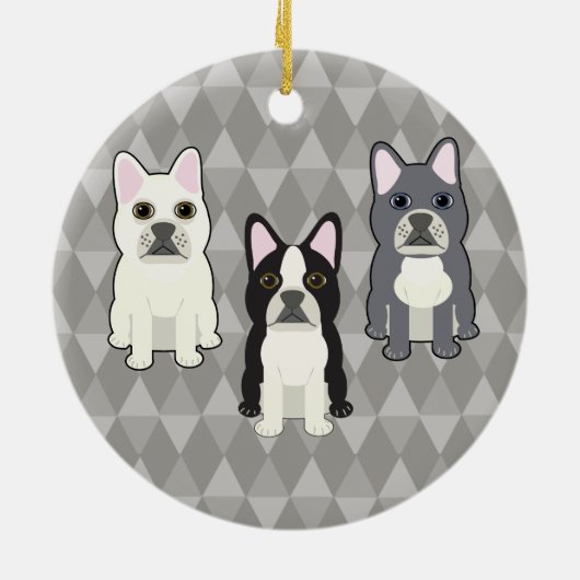 Frenchies Gray Diamonds Keramisch Ornament (Achterkant)