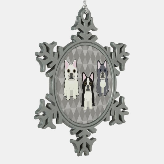Frenchies Gray Diamonds Tin Sneeuwvlok Ornament (Links)