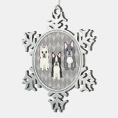 Frenchies Gray Diamonds Tin Sneeuwvlok Ornament (Rechts)